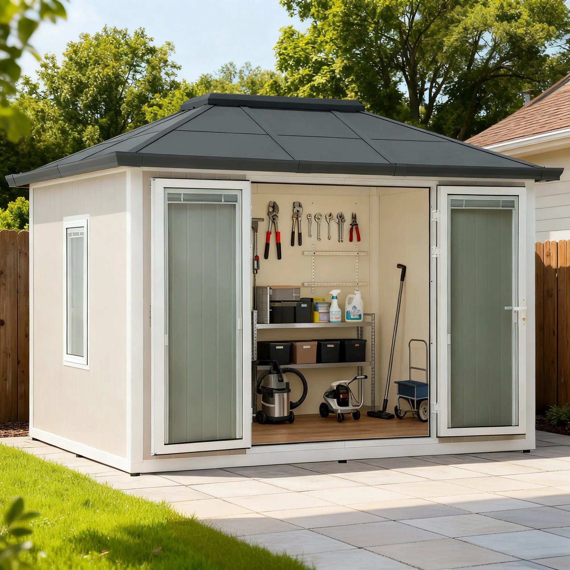 SUNJOY Modular 10' x 12.5' Outdoor Shed with Door and Windows