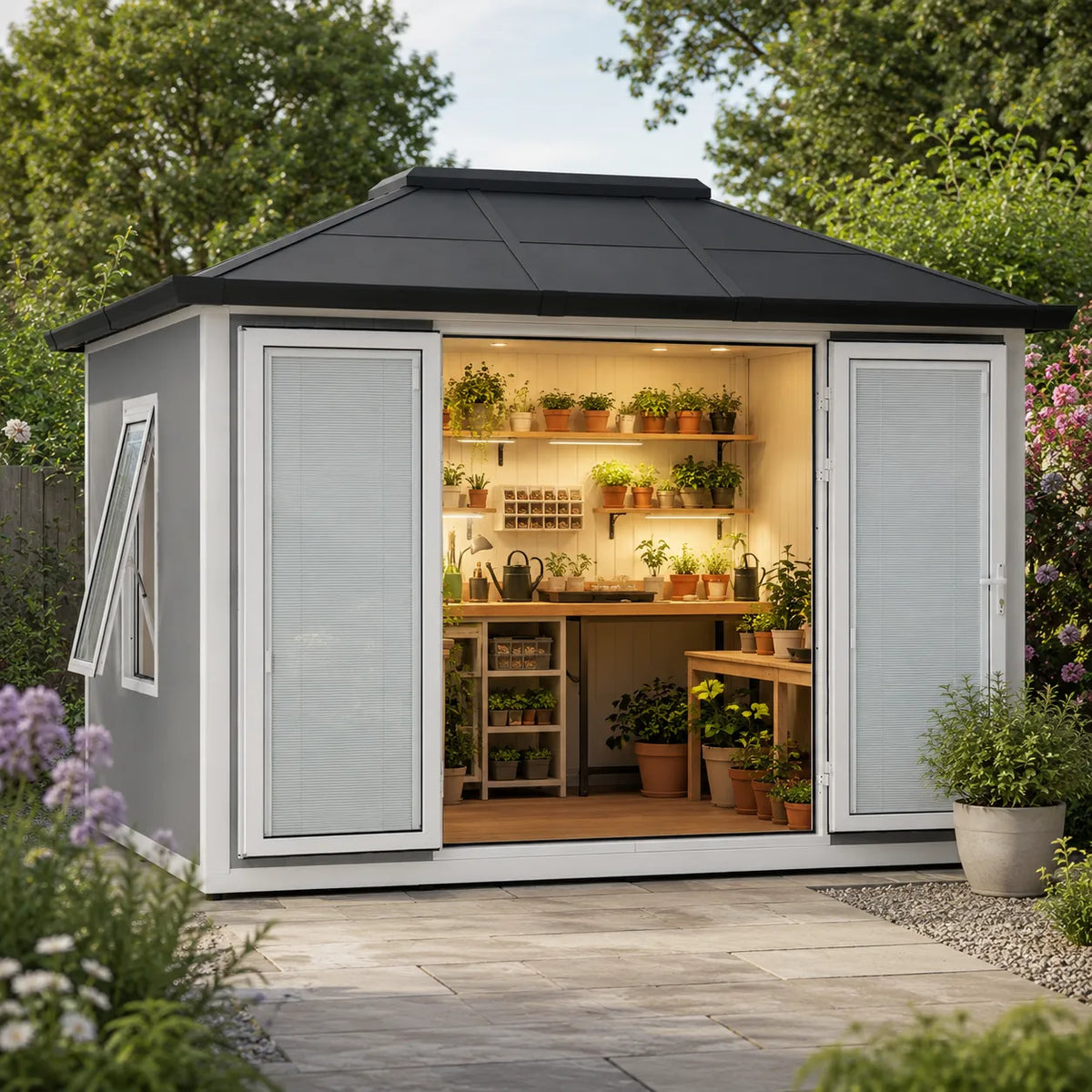 Esquire Beyond Shed Outdoor Room, 10x12.5 - Tan / Gray