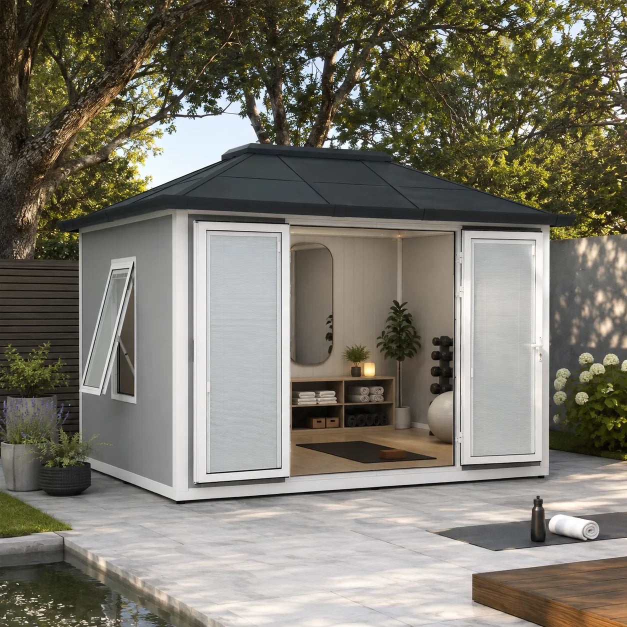 Esquire Beyond Shed Outdoor Room, 10x12.5 - Tan / Gray