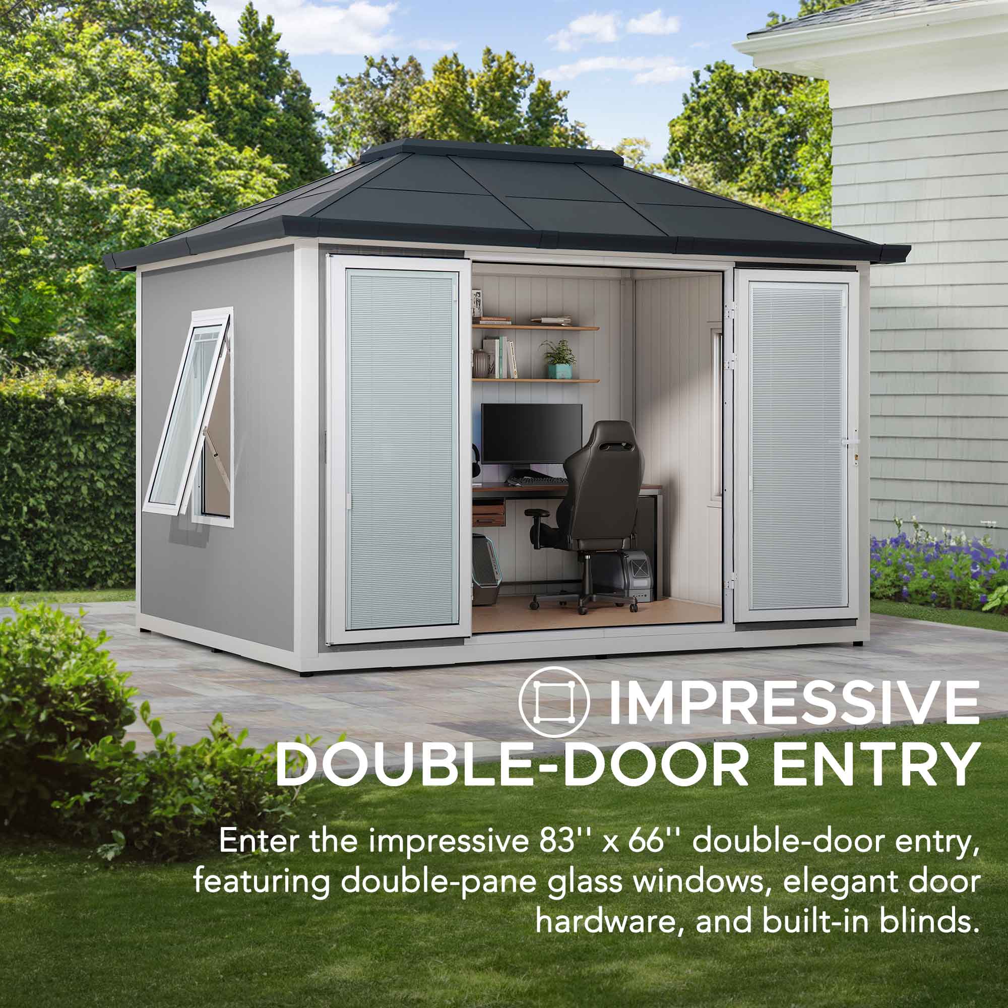 BEYOND SHED 10x12.6 Backyard Office Shed with Floors, Windows, and Lockable Doors.