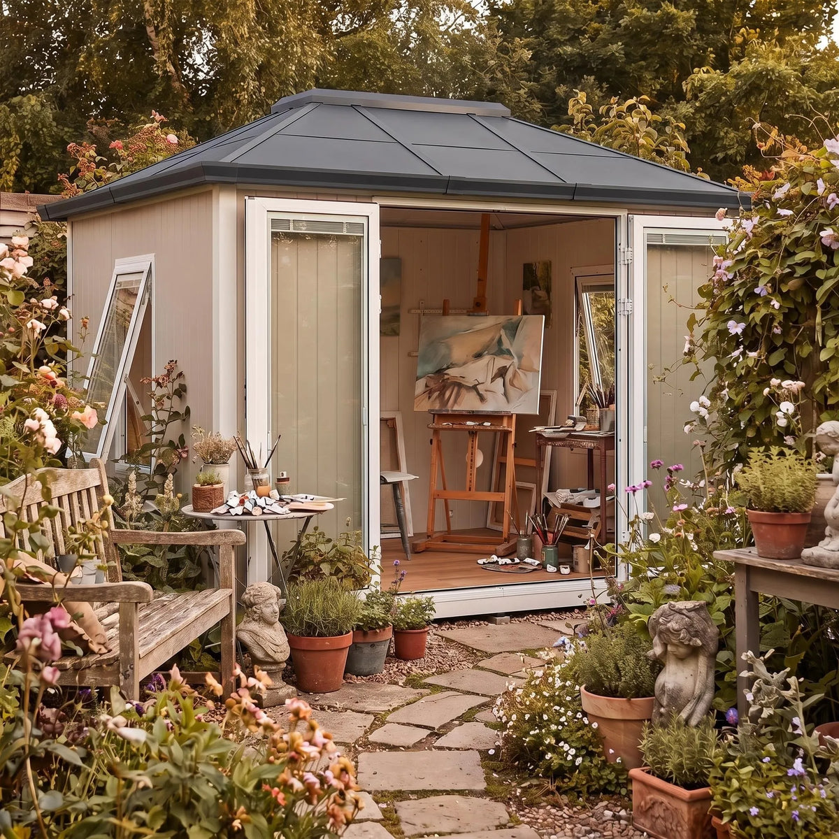 Esquire Beyond Shed Outdoor Room, 10x12.5 - Tan / Gray