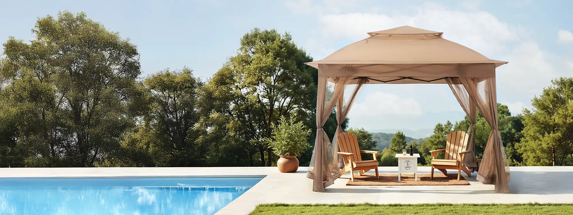 SUNJOY 11x11 Pop Up Gazebo Tent with Netting and Carry Bag - Khaki