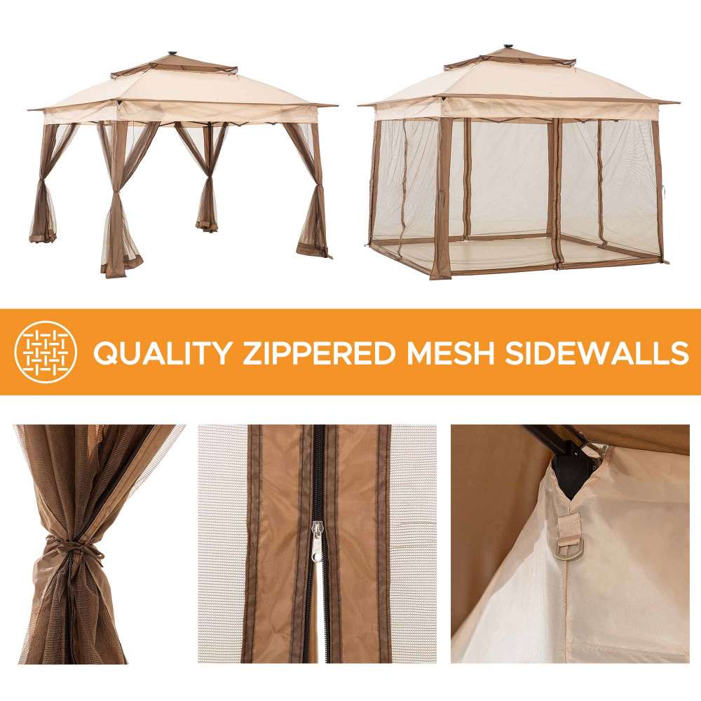 SUNJOY 11x11 Pop Up Portable Gazebo with Solar LED Lights and Netting.