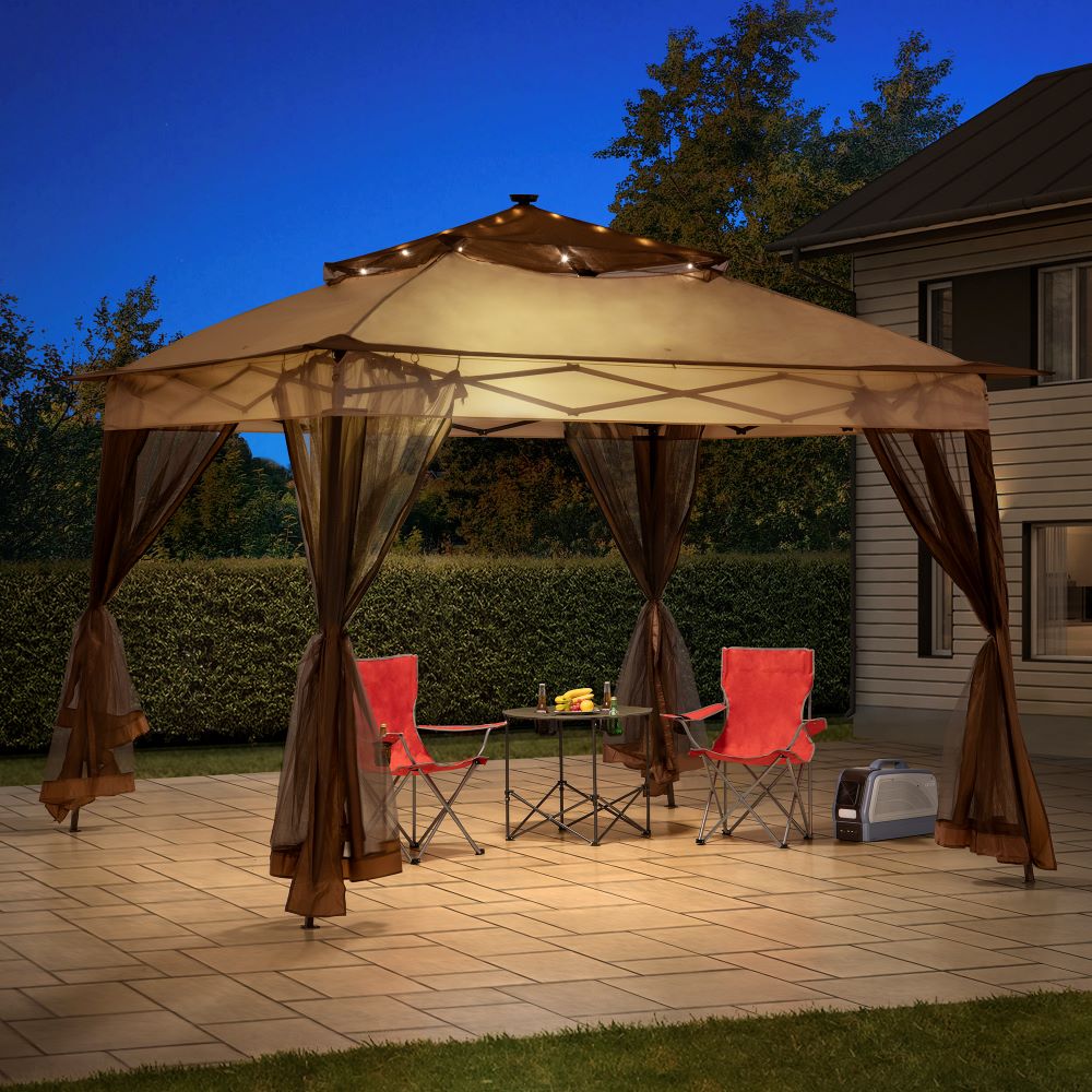 SUNJOY 11x11 Pop Up Portable Gazebo with Solar LED Lights and Netting.