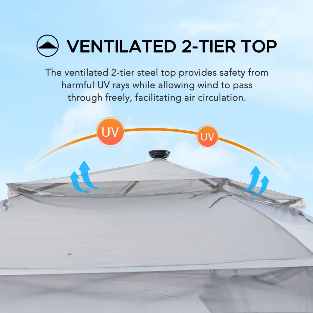 SUNJOY 11x11 Pop Up Portable Gazebo with Solar LED Lights and Netting.