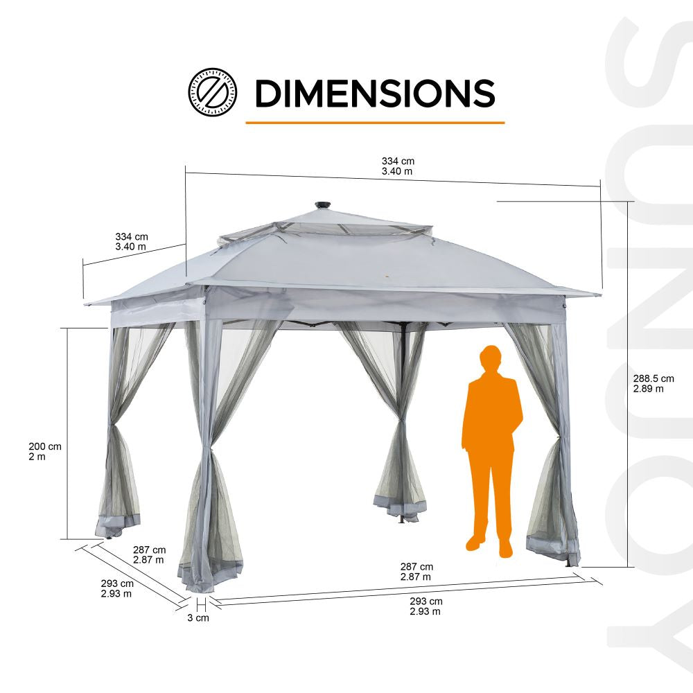 SUNJOY 11x11 Pop Up Portable Gazebo with Solar LED Lights and Netting.