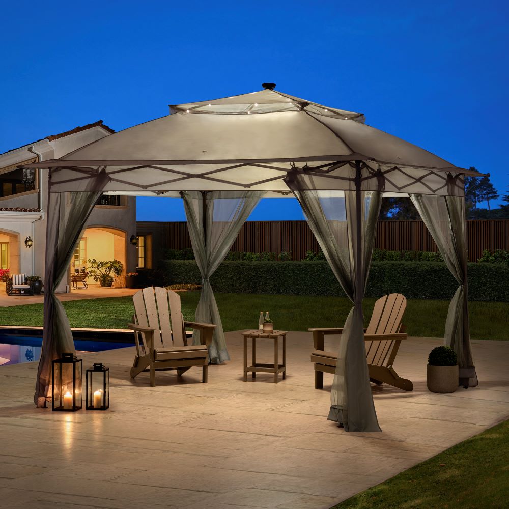 SUNJOY 11x11 Pop Up Portable Gazebo with Solar LED Lights and Netting.