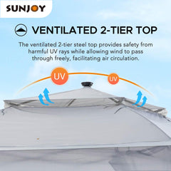 Sunjoy 11x11 Pop Up Gazebo with Solar Powered LED Light, 2-Tier Steel Frame Soft Top Gazebo with Carry Bag