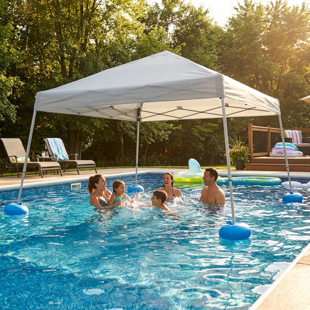 SUNJOY 10x10 Floating Pool Gazebo with PVC Floats and Carry Bag - Gray