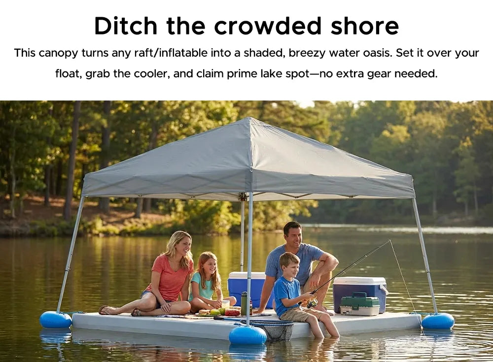 SUNJOY 10x10 Floating Pool Gazebo with PVC Floats and Carry Bag - Gray