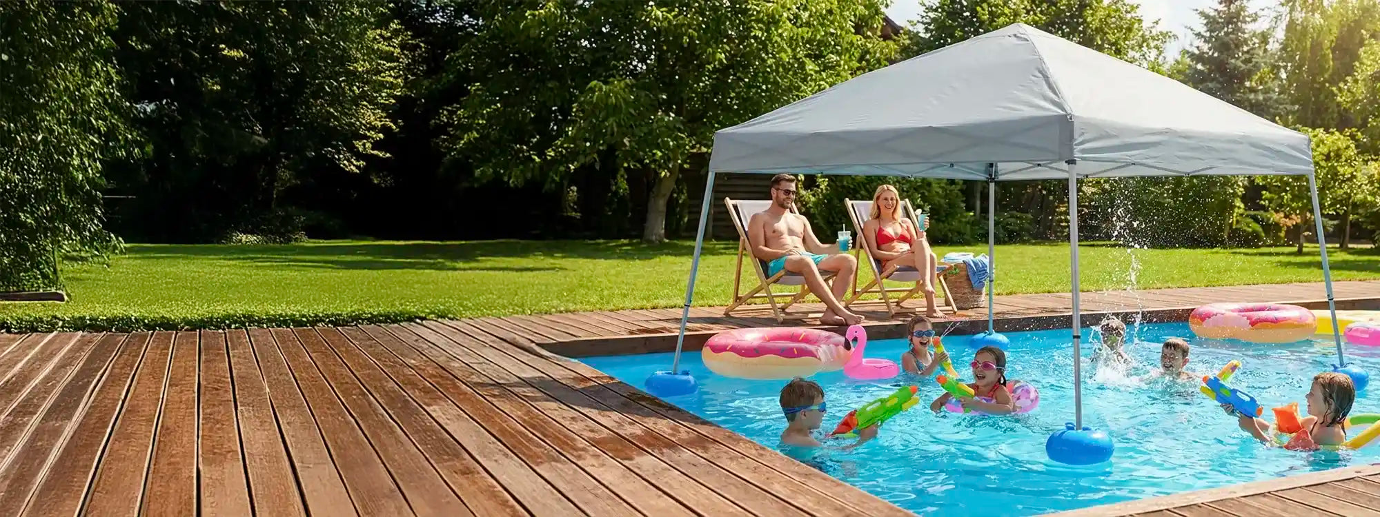 SUNJOY 10x10 Floating Pool Gazebo with PVC Floats and Carry Bag - Gray