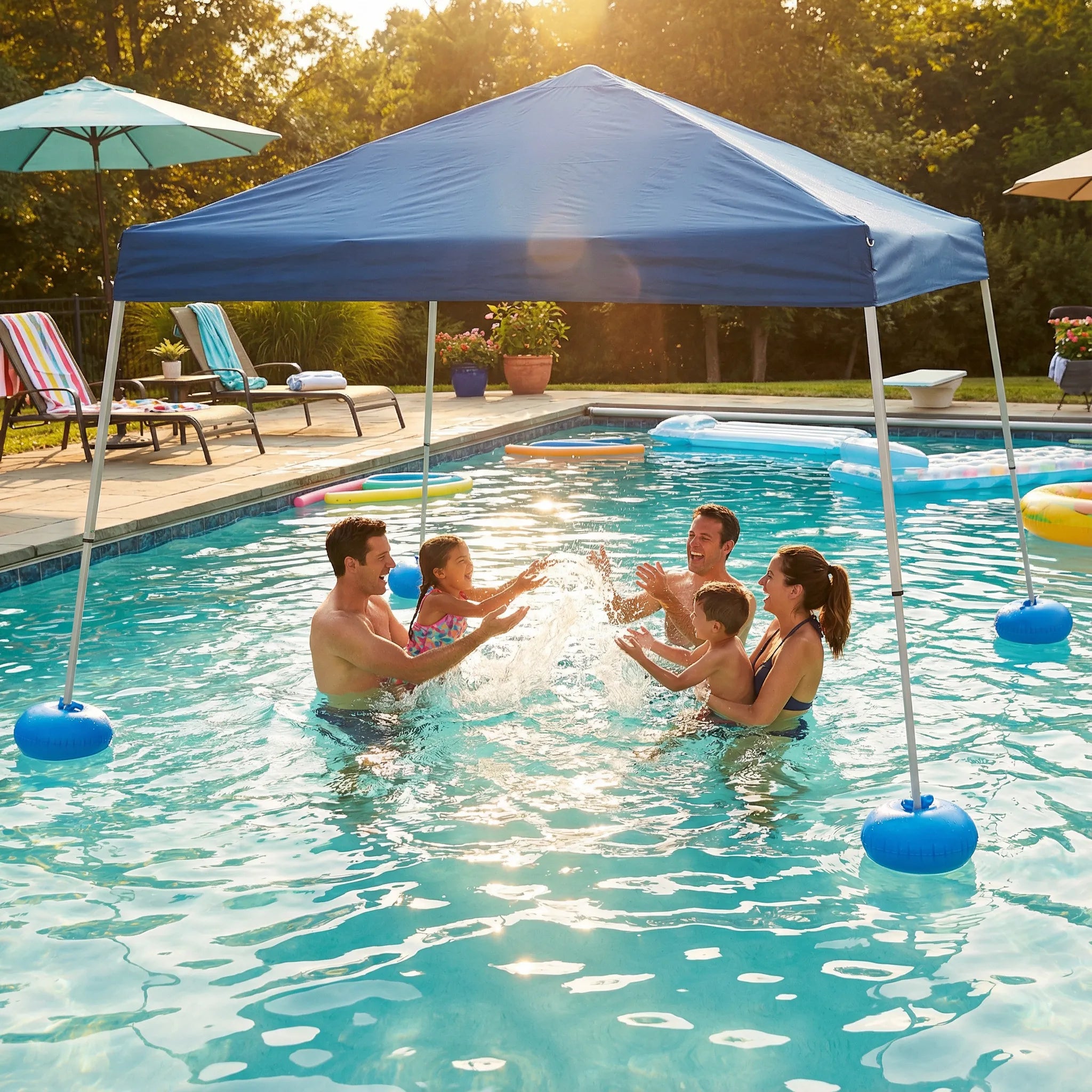 SUNJOY 10x10 Floating Pool Gazebo with PVC Floats and Carry Bag - Navy