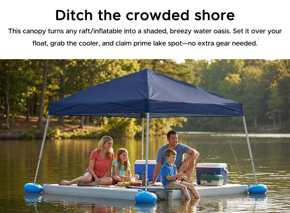 SUNJOY 10x10 Floating Pool Gazebo with PVC Floats and Carry Bag - Navy