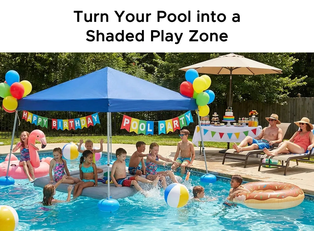 SUNJOY 10x10 Floating Pool Gazebo with PVC Floats and Carry Bag - Navy