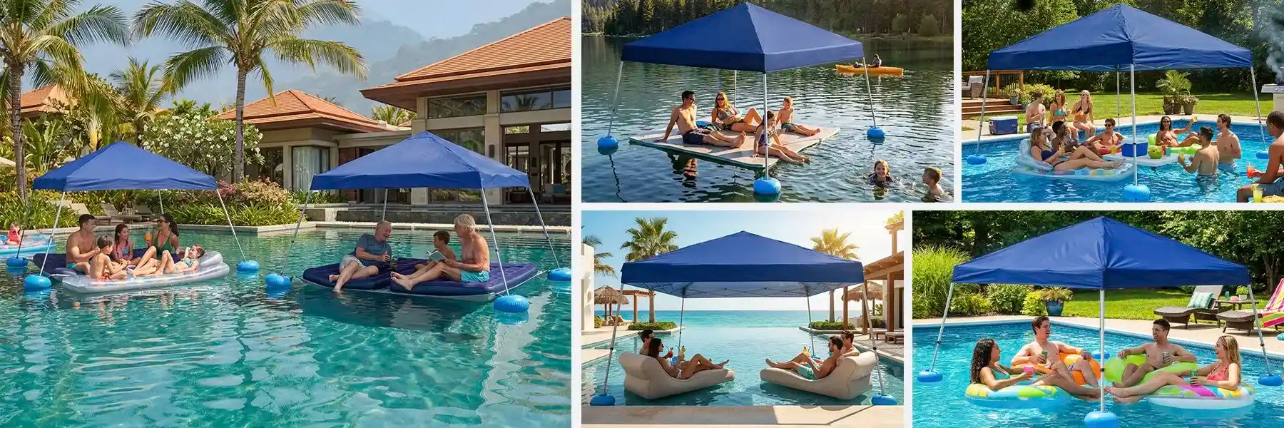 SUNJOY 10x10 Floating Pool Gazebo with PVC Floats and Carry Bag - Navy