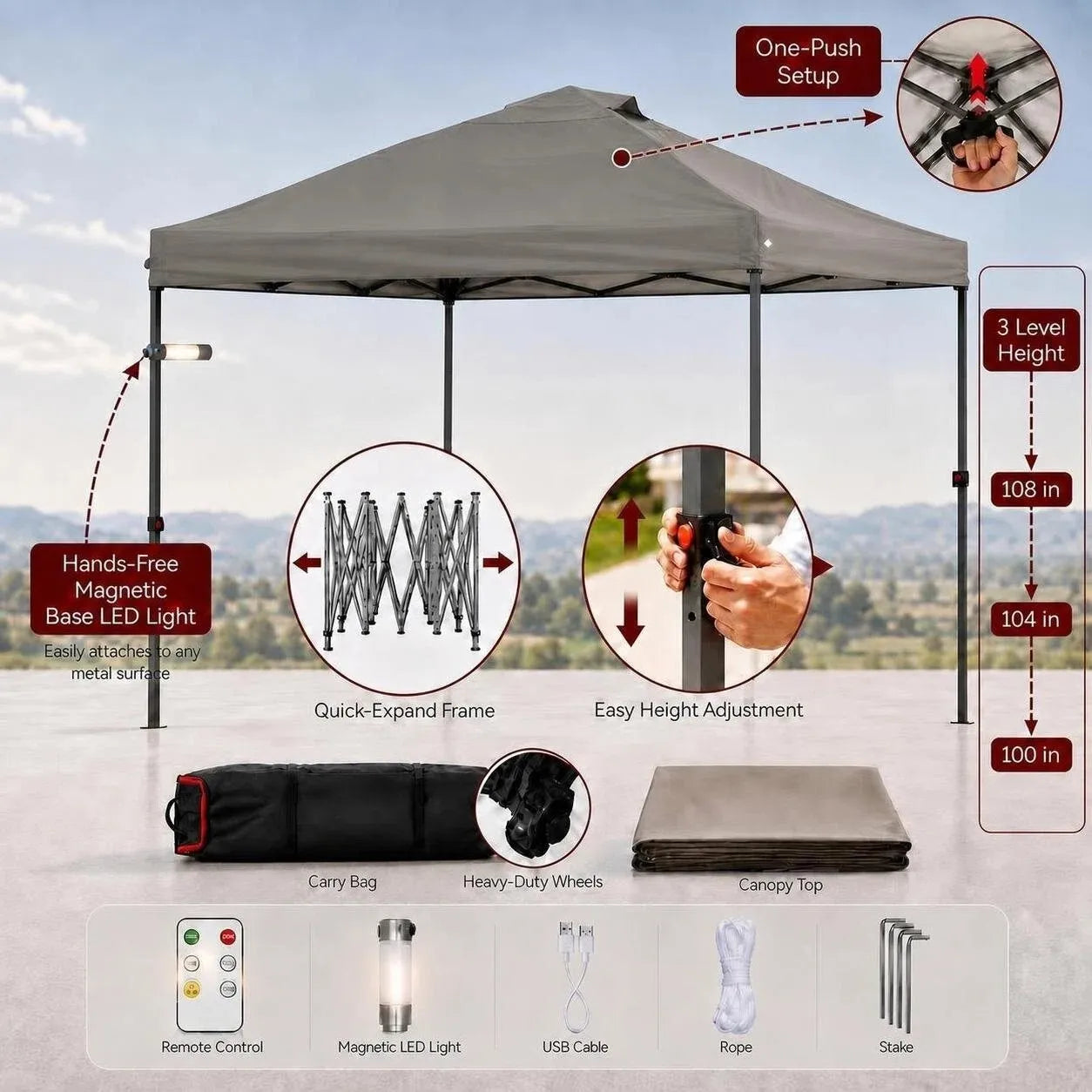 Solis Glow Instant Gazebo, 10×10 - Slate Gray