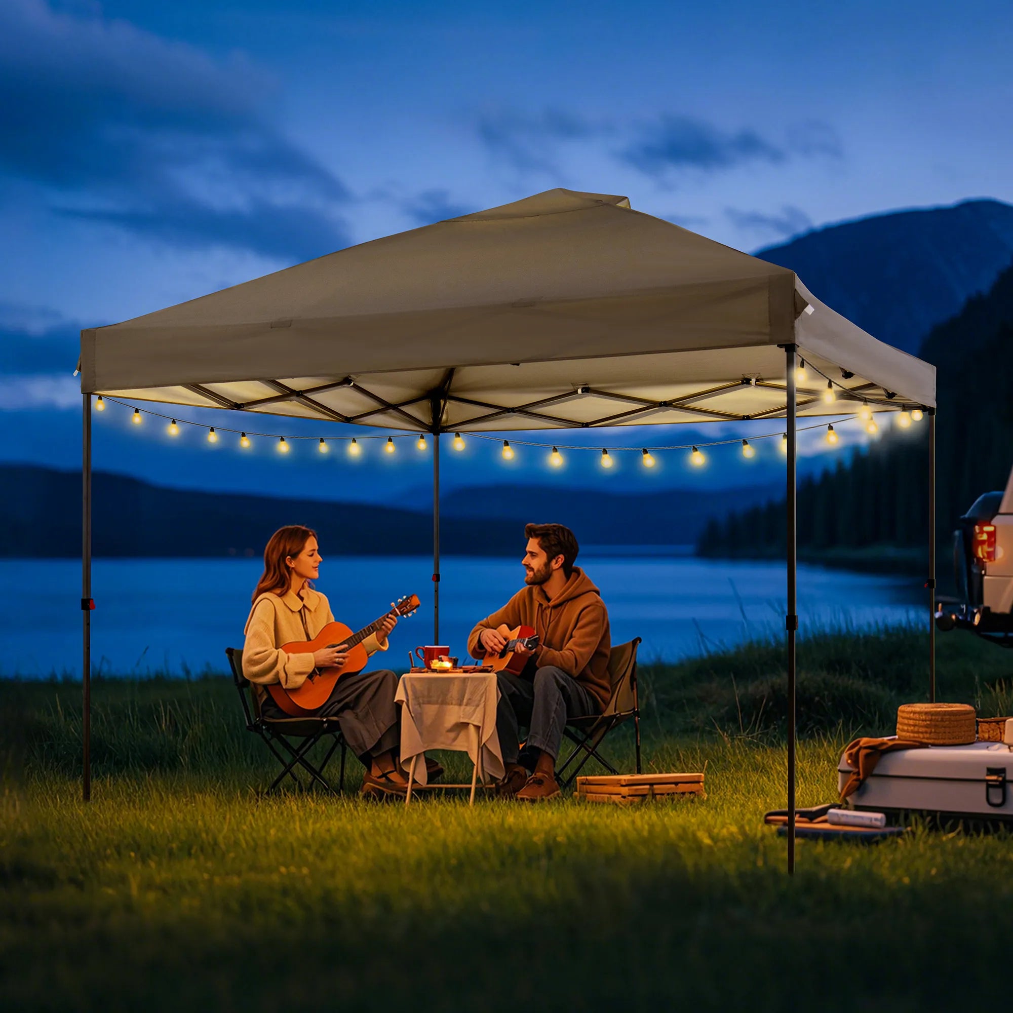 SUNJOY 10x10 Pop Up Gazebo Canopywith Detachable LED Light and Carry bag - Gray