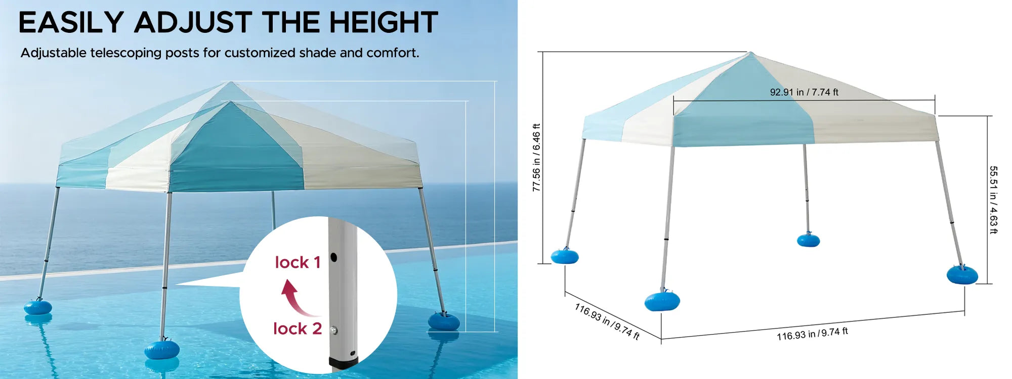 SUNJOY 10x10 Floating Pool Gazebo with PVC Floats and Carry Bag - Gray & Light Blue