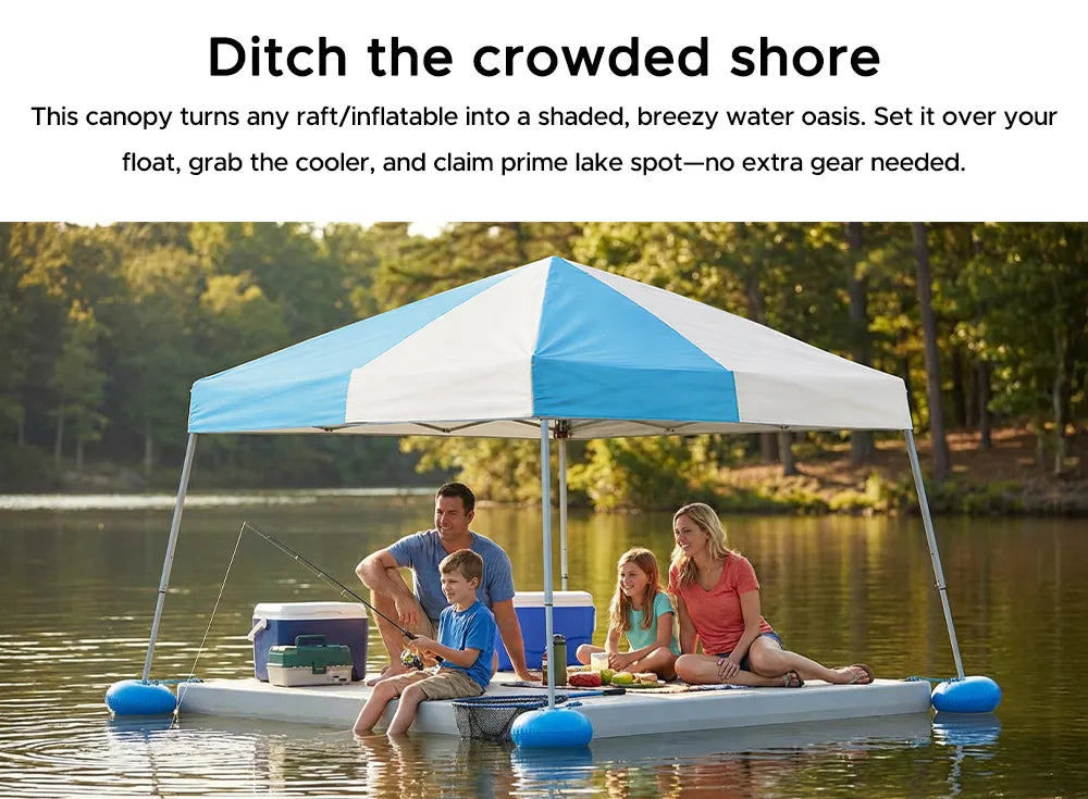SUNJOY 10x10 Floating Pool Gazebo with PVC Floats and Carry Bag - Gray & Light Blue