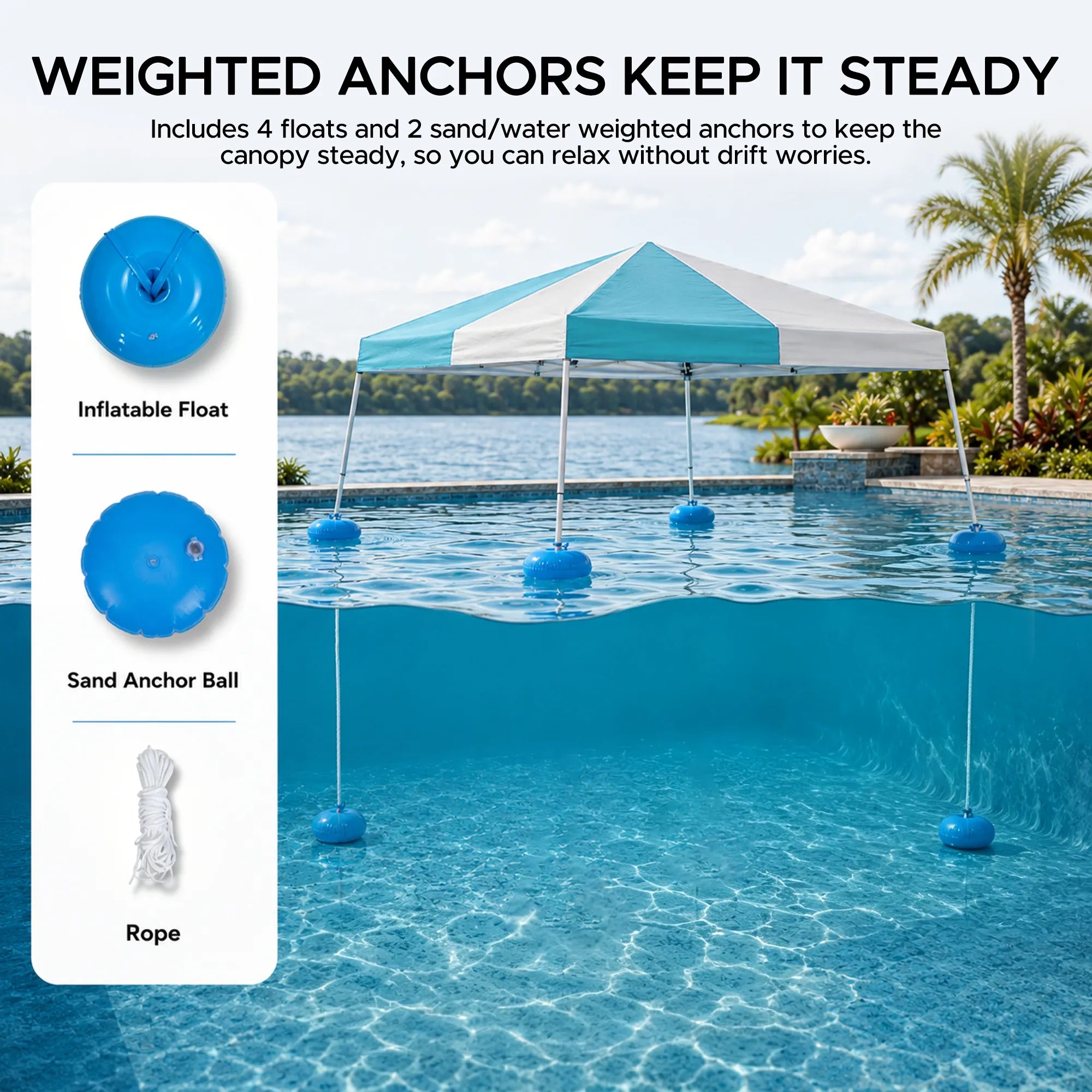 SUNJOY 10x10 Floating Pool Gazebo with PVC Floats and Carry Bag - Gray & Light Blue