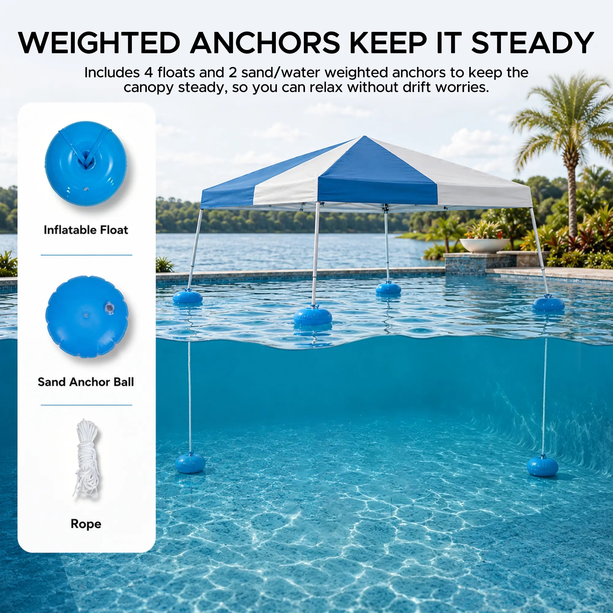 SUNJOY 10x10 Floating Pool Gazebo with PVC Floats and Carry Bag - Gray & Navy