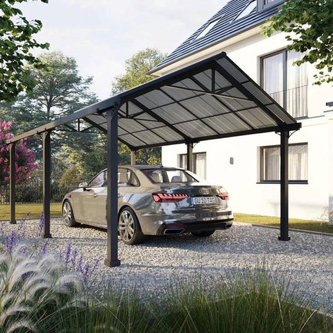 Sunjoy 12x20 Metal Carport, Black Steel Gable Roof Gazebo, Outdoor 