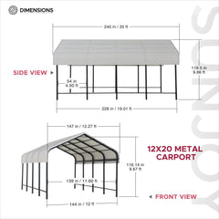 SUNJOY 12x20 Heavy Duty Metal Carport Gazebo with Ceiling Hook.