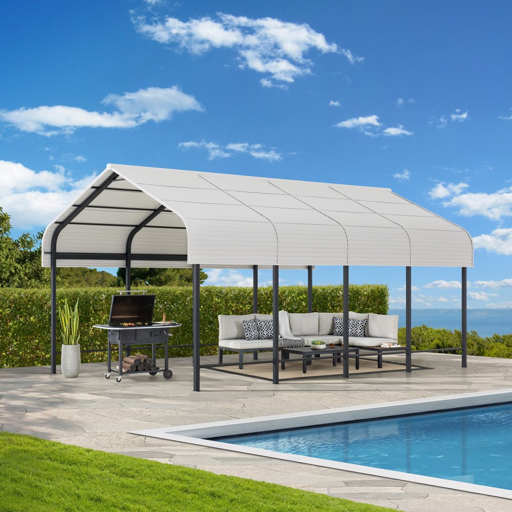 SUNJOY 12x20 Heavy Duty Metal Carport Gazebo with Ceiling Hook.