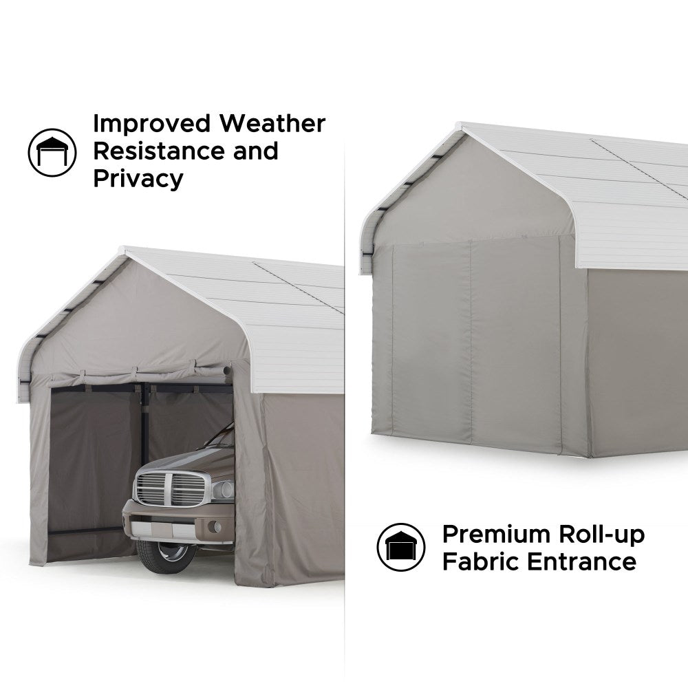 SUNJOY 12x20 Enclosed Carport Kit Metal Roof Gazebo with Fabric Cover.