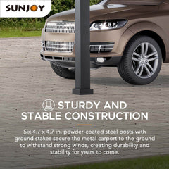 Sunjoy 14x20 Metal Carport, Steel Gable Roof Gazebo, Outdoor Living Pavilion with 2 Ceiling Hooks