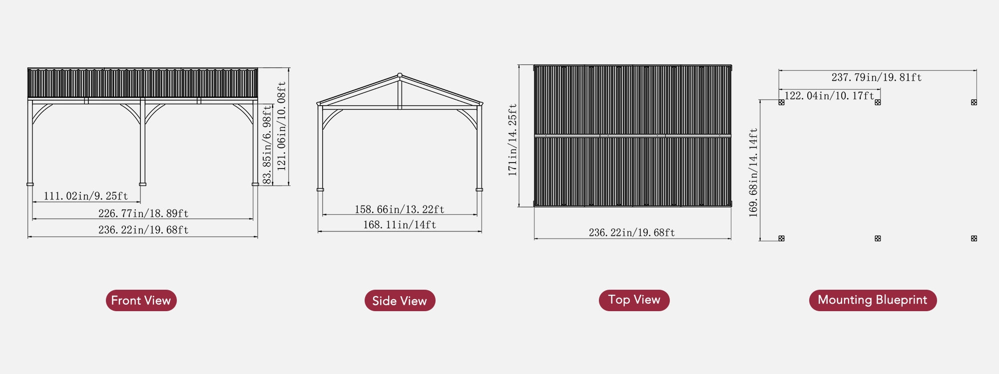 SUNJOY 20x14 Steel Carport Sturdy Gazebo with 2 Ceiling Hooks