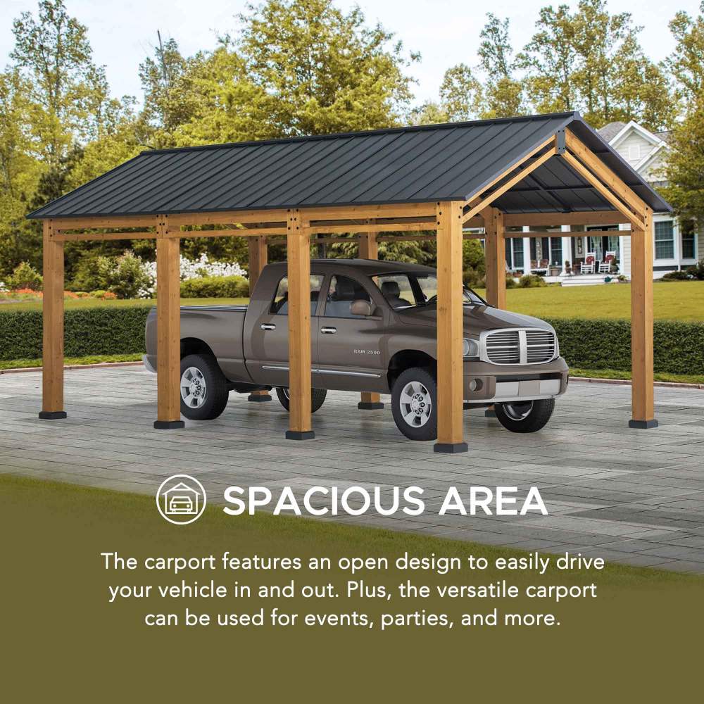 SUNJOY 11x20 Wood Carport Gazebo Kits with Ceiling Hooks.