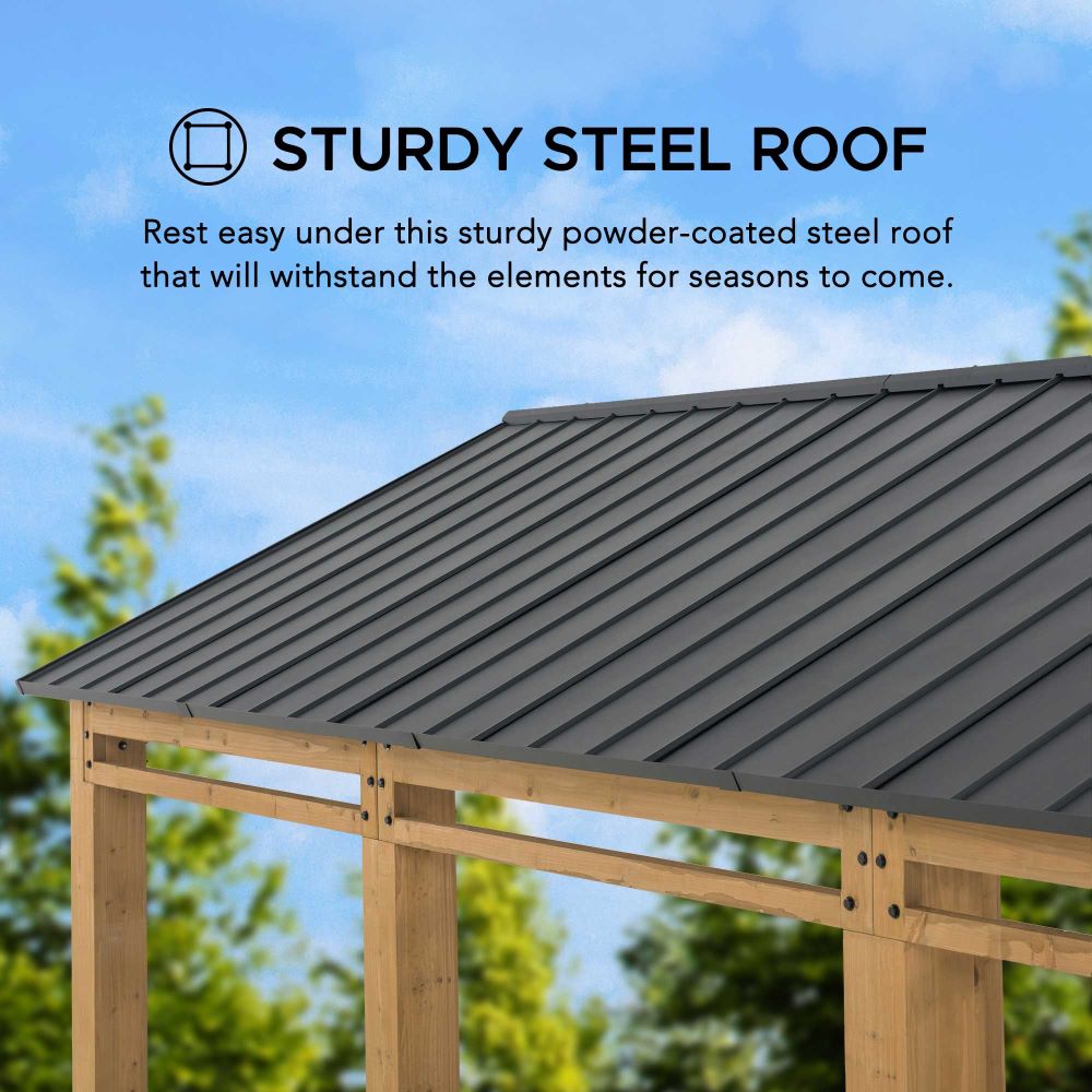 SUNJOY 11x20 Wood Carport Gazebo Kits with Ceiling Hooks.
