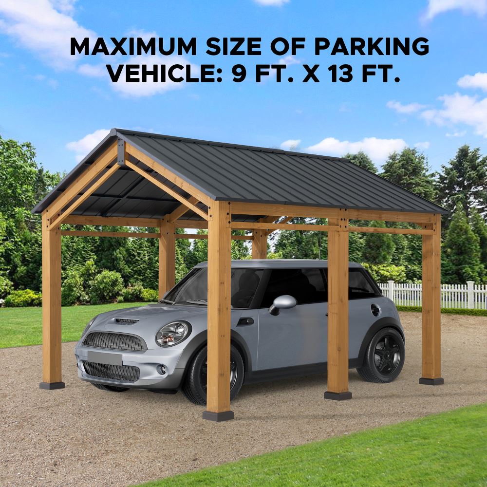 SUNJOY 11x13 Small Wooden Carport Gazebo with Ceiling Hook.