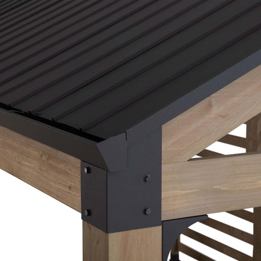 SUNJOY Newville 10x 20 Wood Carport with Privacy Wall and Rain Gutter