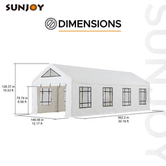 SUNJOY 12' x 30' Sundale Party Tent with 8 Removable PE Windows and 2 Roll-up Side Walls