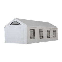 Costco Only-Sunjoy 12x30 ft. Party Tent, Steel Frame PVC Canopy Carport Wedding Tent with 8 Removable PE Windows and 2 Roll-up Side Walls.