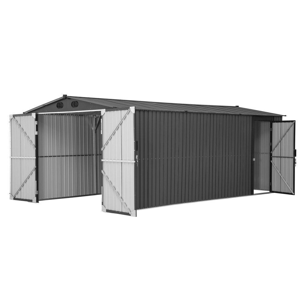 SUNJOY 10x20 Storage Shed Kits with Lockable Doors and Vents.