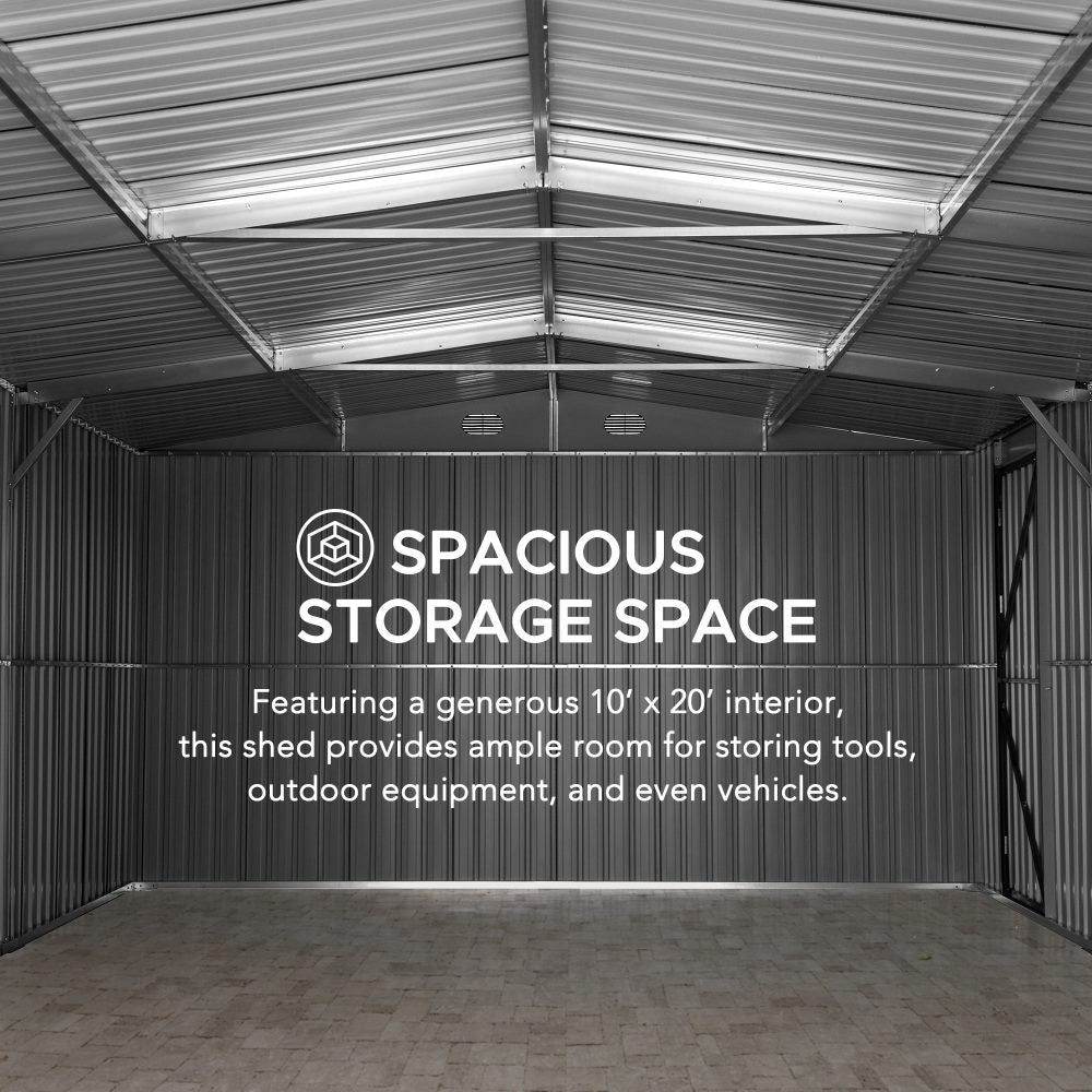 SUNJOY 10x20 Storage Shed Kits with Lockable Doors and Vents.
