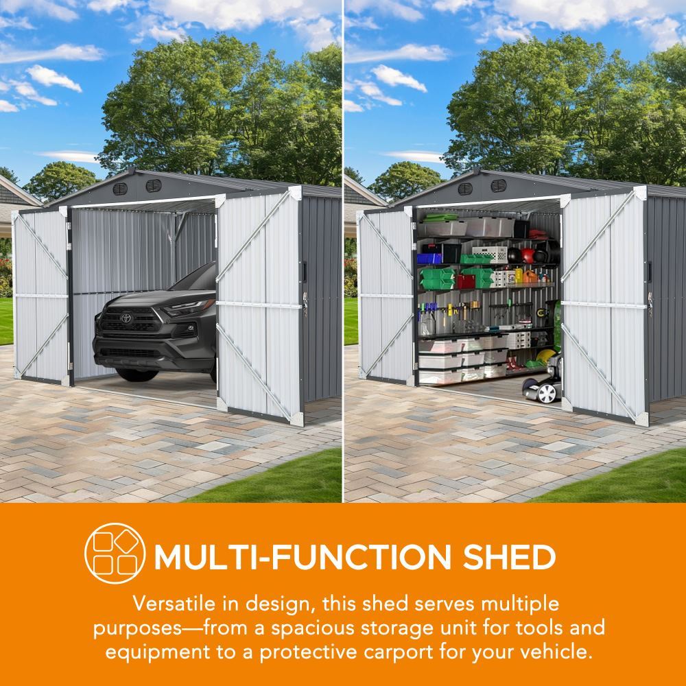 SUNJOY 10x20 Storage Shed Kits with Lockable Doors and Vents.