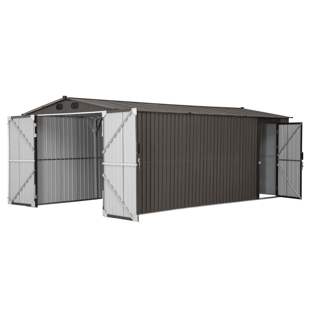 SUNJOY 10x20 Storage Shed Kits with Lockable Doors and Vents - Tan 