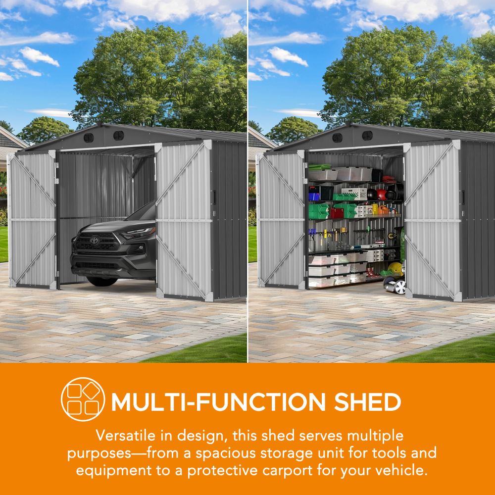 SUNJOY 13x20 Metal Shed Kits with Lockable Doors and Vents.