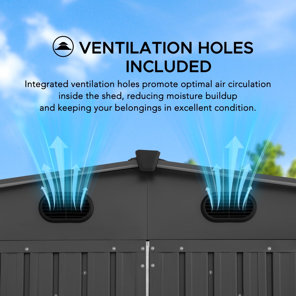 SUNJOY 13x20 Metal Shed Kits with Lockable Doors and Vents.