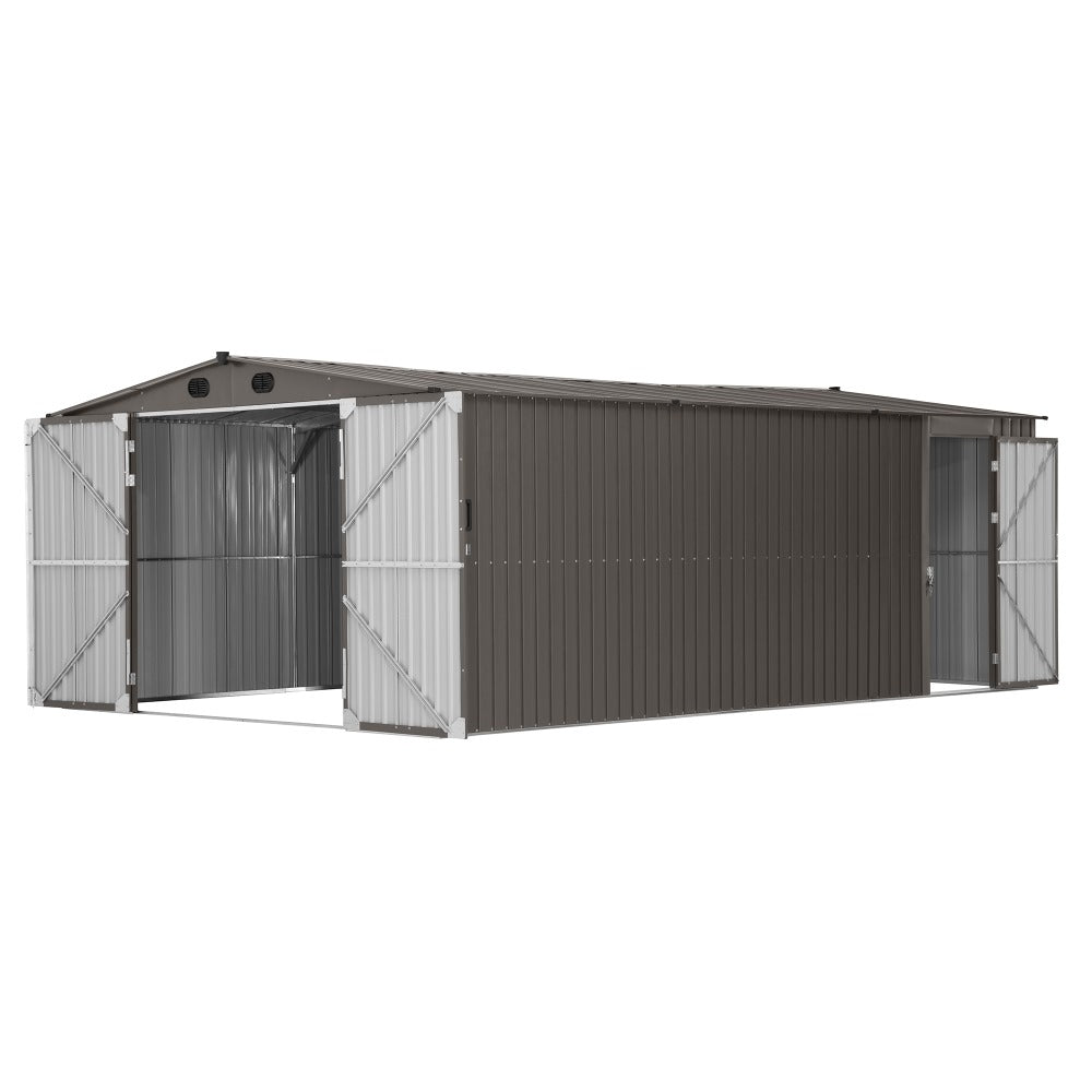 SUNJOY 13x20 Metal Shed Kits with Lockable Doors and Vents - Tan 