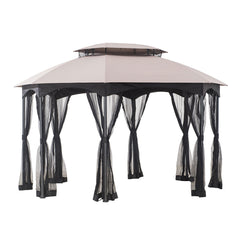 Sunjoy Khaki+Dark Brown Replacement Canopy For Manhattan Gazebo (10X12 Ft) L-GZ1138PST-A Sold At BigLots.