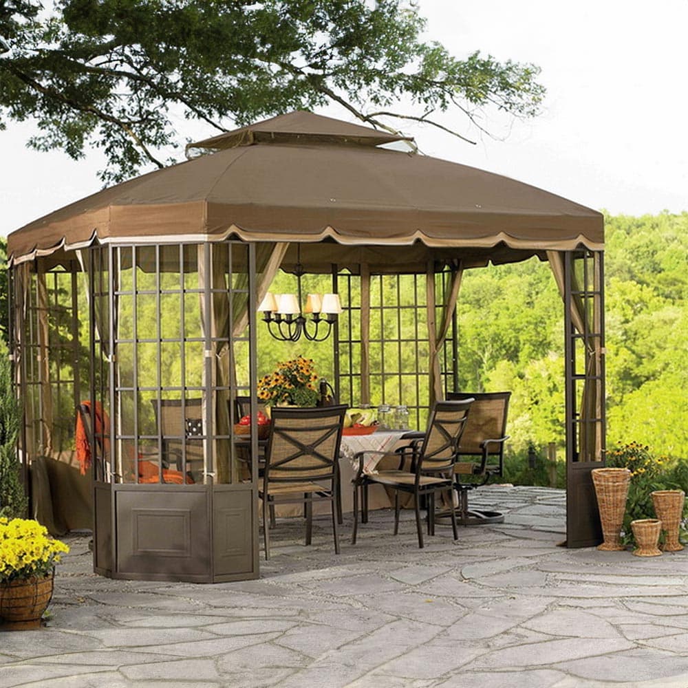 Sunjoy Khaki+Sesame+Brown Replacement Canopy For Bay Window Gazebo (10X12 Ft) L-GZ120PST-2S Sold At Sears&Kmart.