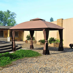 Sunjoy Ginger Snap+Dark Brown Replacement Canopy (Deluxe Version) For South Hampton Gazebo (11x13 FT) L-GZ215PST-A Sold At BigLots.