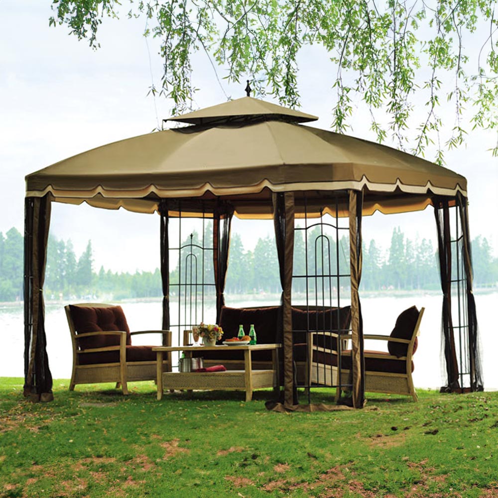 Sunjoy Ginger Snap+Beige Replacement Canopy For Bay Window Gazebo (10X12 Ft) L-GZ329PST-2 Sold At BigLots.