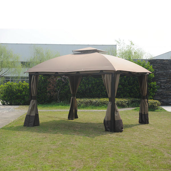 Sunjoy Ginger Snap+Dark Brown Replacement Canopy (Deluxe Version) For South Hampton Gazebo (11x13 FT) L-GZ659PST Sold At BigLots.