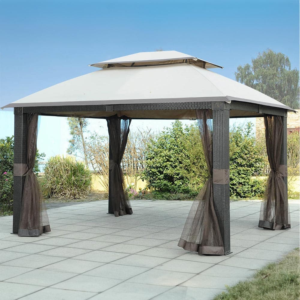 Sunjoy Sesame+Light Brown Replacement Canopy (Deluxe Version) For Revella Gazebo (10x12 FT) L-GZ806PST-A2 Sold At Sam's.